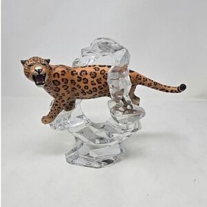 VTG Franklin Mint porcelain Leopard on crystal 1980s Cats of the World